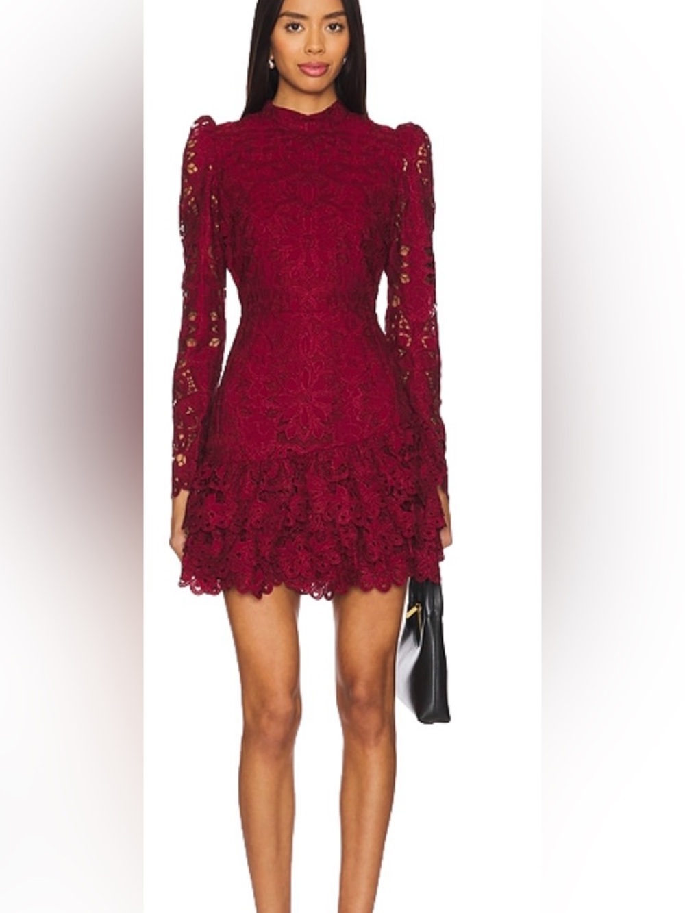 Yumi Kim Burgundy Lace Tiered Mini Dress